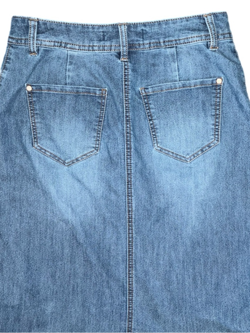 High-Waist Button-Front Denim Flounce Mermaid Midi Skirt - Picture 7 of 7